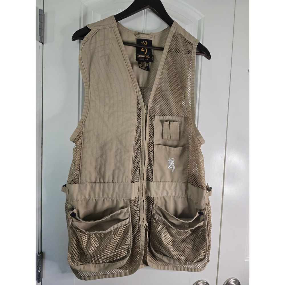 Browning Mens Mesh Shooting Vest Tan Khaki Full Zip Utility‎ Hunting 305-020 M